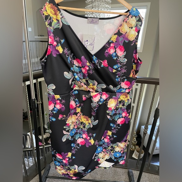 Floral Faux Wrap Scuba Dress Size 24 - Picture 1 of 4